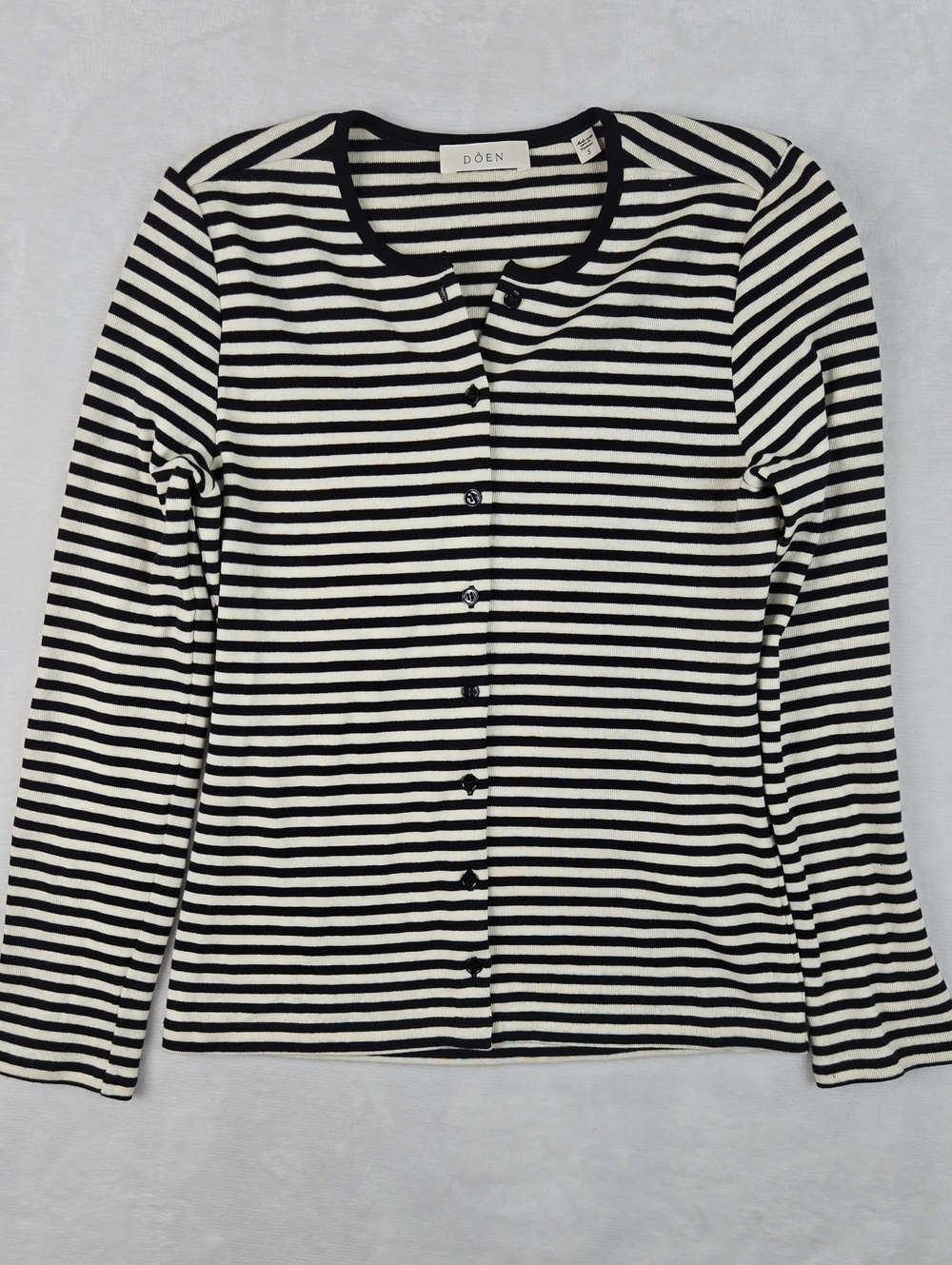 Doen Amelie Tee Black & White Nantucket Stripe Cardigan Sweater Size S Cotton